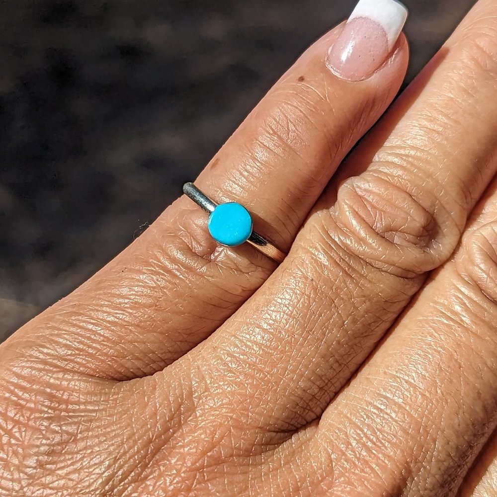 Handmade Navajo Round Turquoise Ring Genuine Native American Jewelry Sz‎ 4 US**